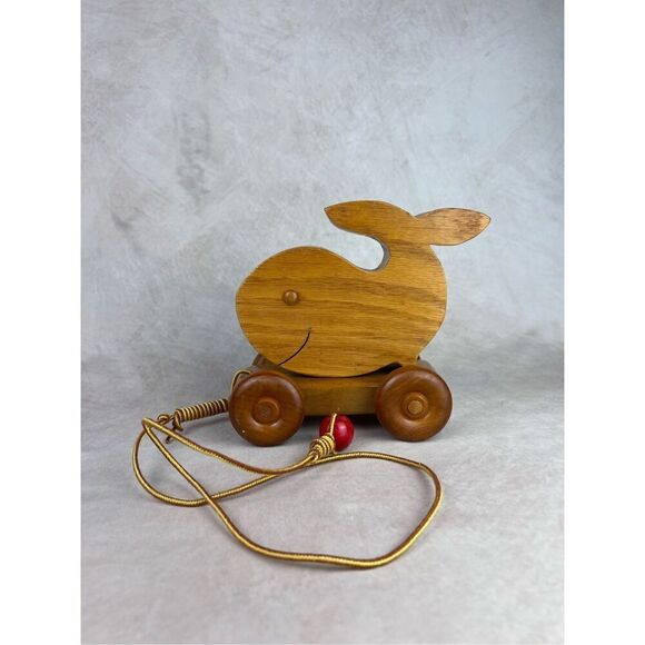 Vintage Other - Vintage Wooden Whale Kids Pull Toy Come Along 1990s Montessori